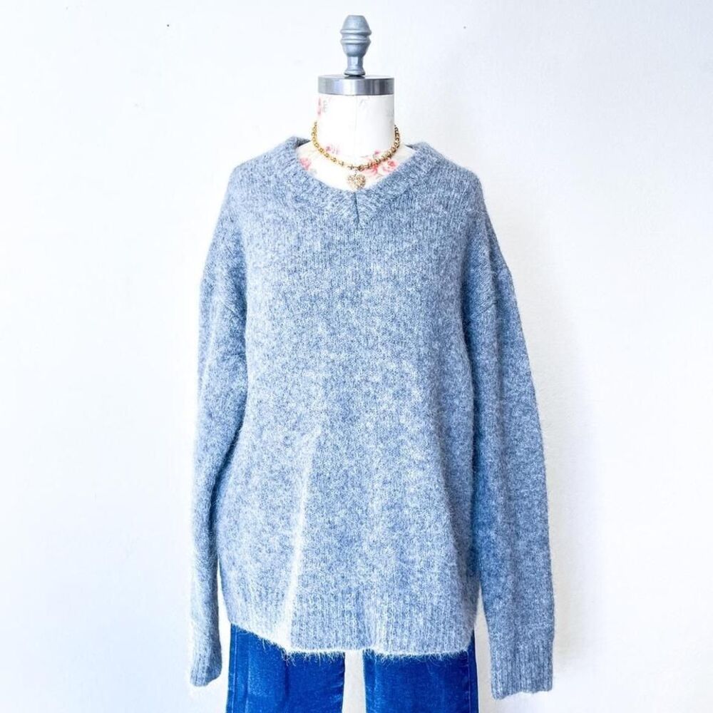 claire rose wool blend gray oversized v neck‎ sweater womens medium